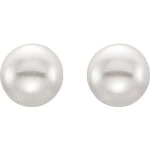 Sterling Silver 7-8 mm Cultured Black Freshwater Button Pearl Earrings